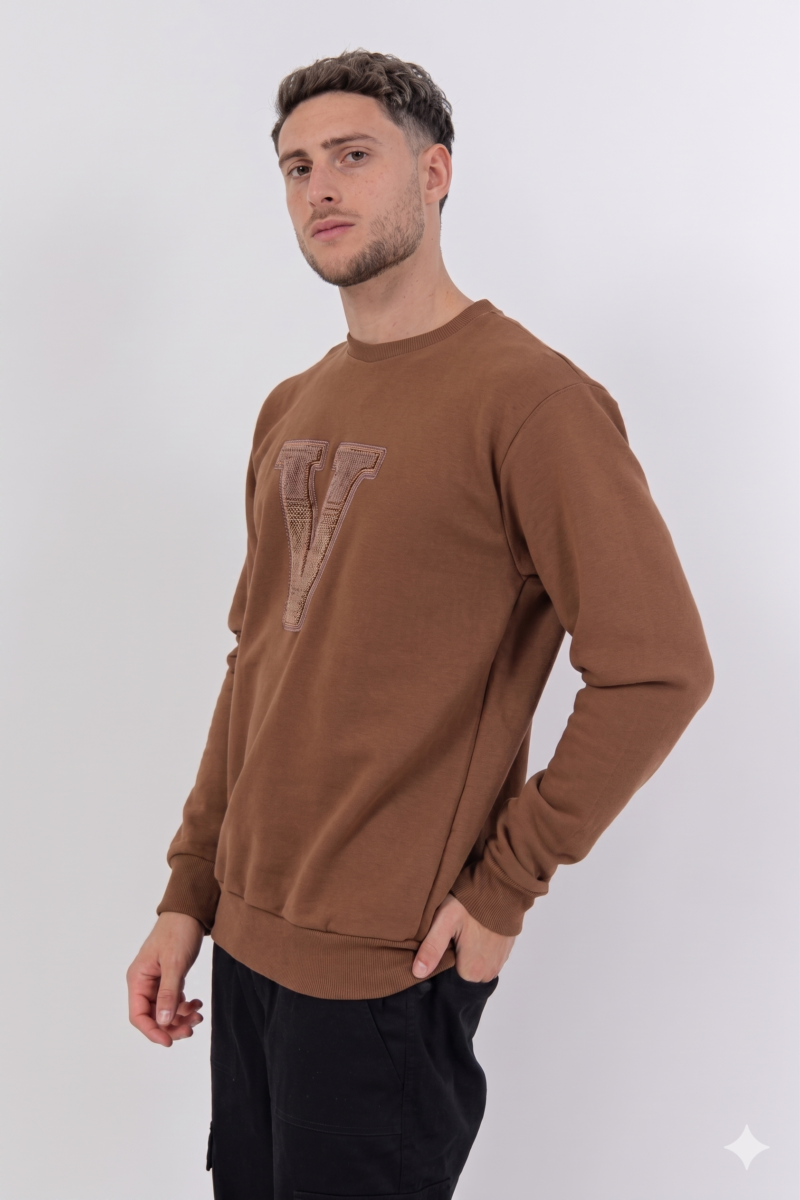 Buzo Algodón V-EMBROIDERY Cuello Redondo con Frisa