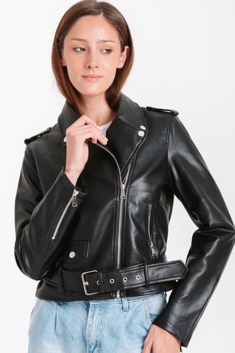 CHAQUETA DE CUERO ROMA CON CINTO