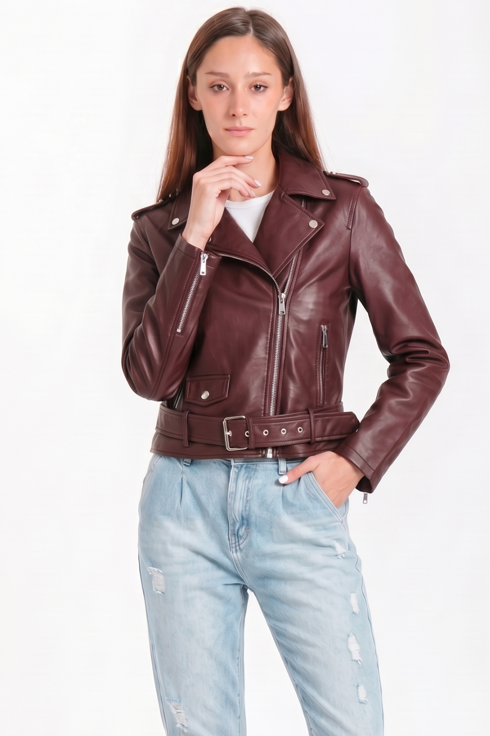 CHAQUETA DE CUERO ROMA CON CINTO - Imagen 5