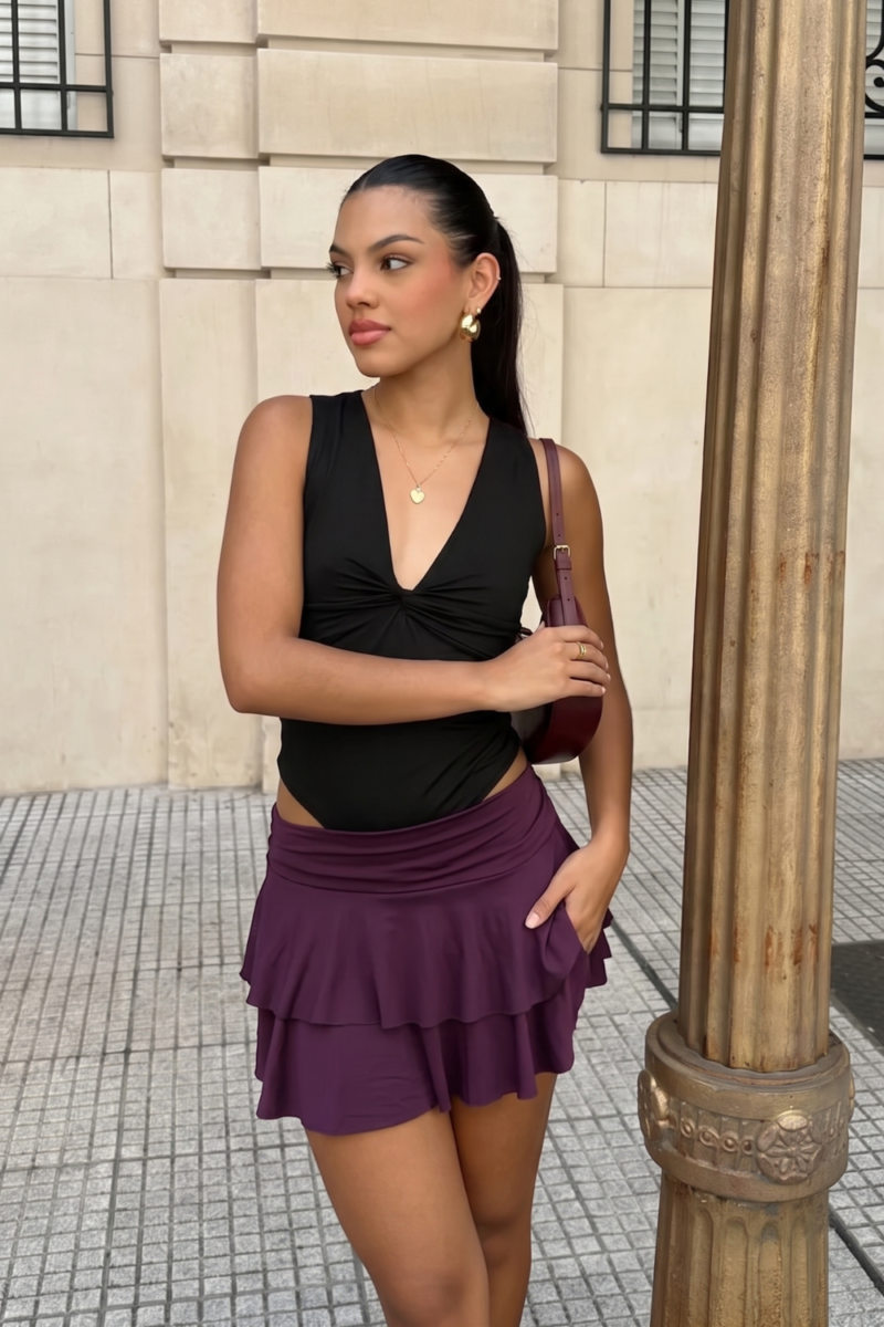 POLLERA MICROFIBRA DOBLE VOLADOS