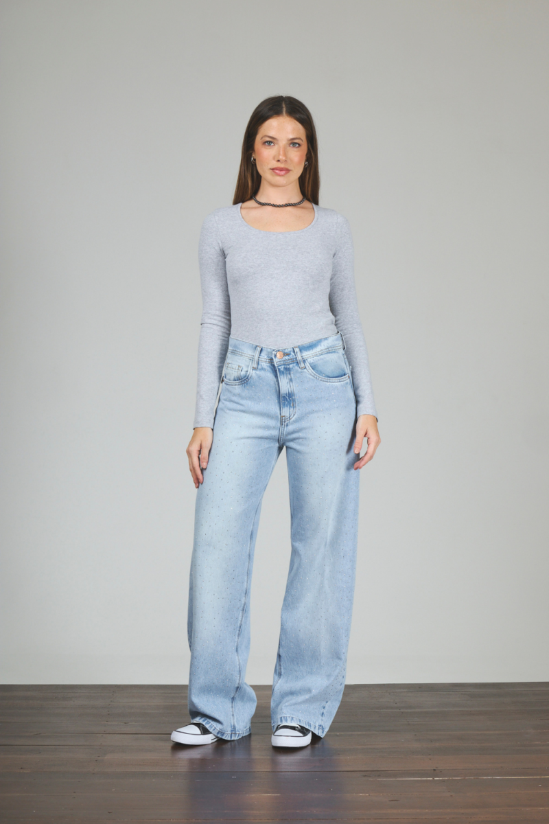 WIDE LEG CON STRASS RIGIDO