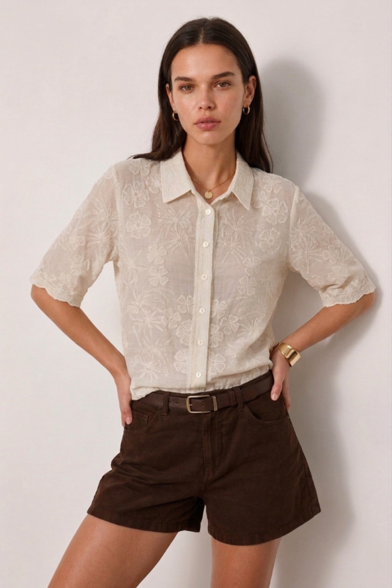 CAMISA BORDADA OVER 3/4
