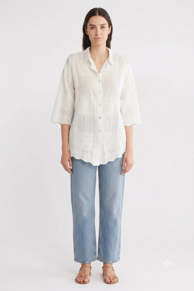 CAMISA BORDADA OVER MANGAS 3/4