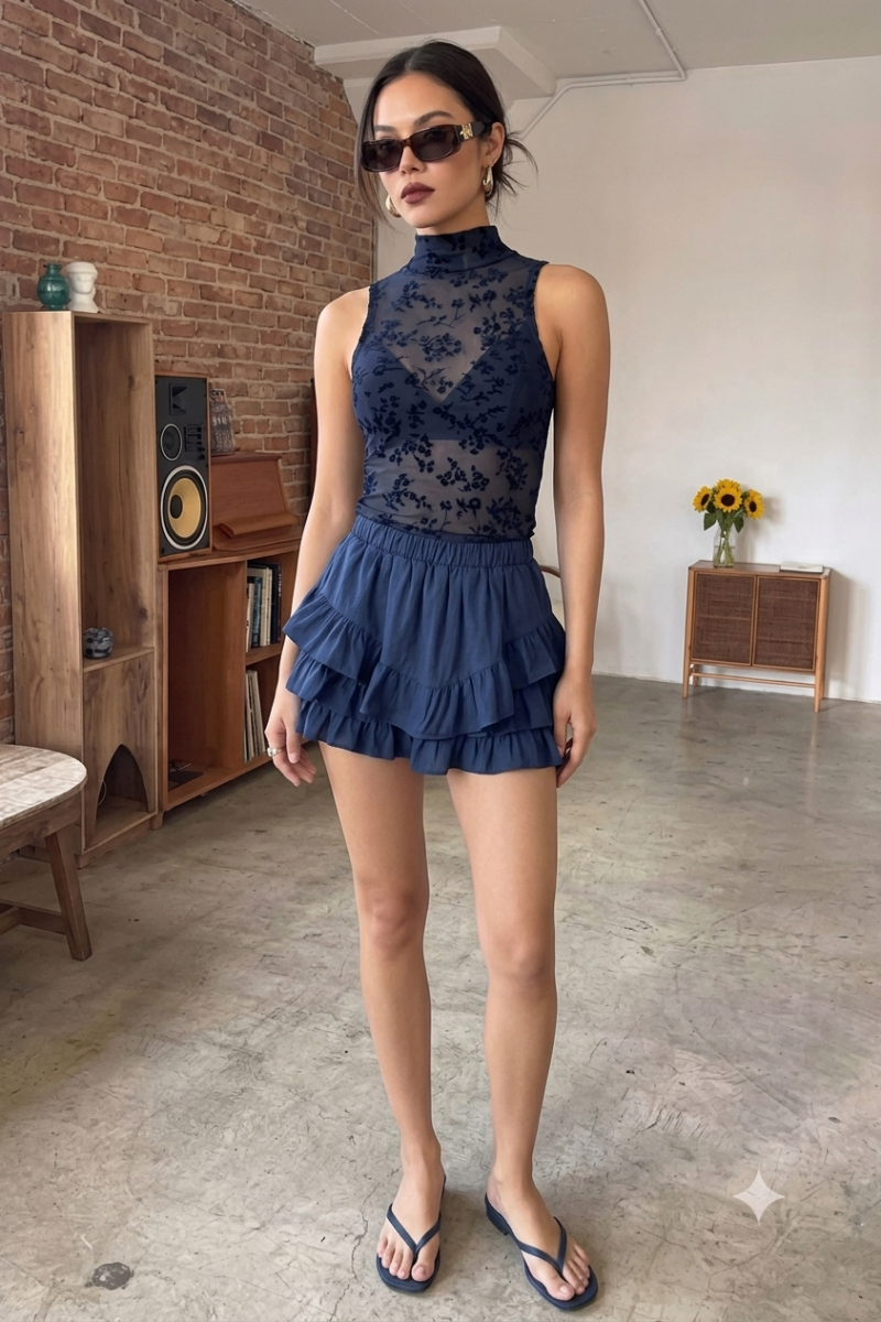 SHORT POLLERA CON VOLADOS