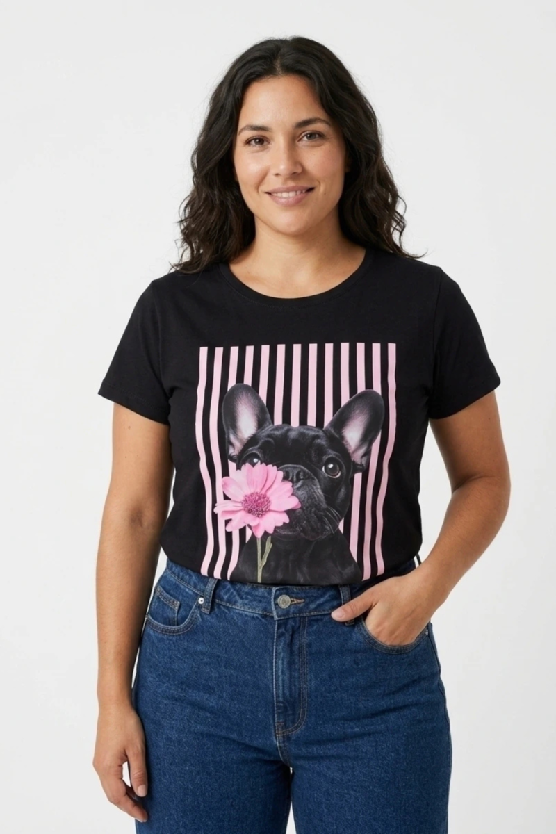REMERA BULLDOG FLOR