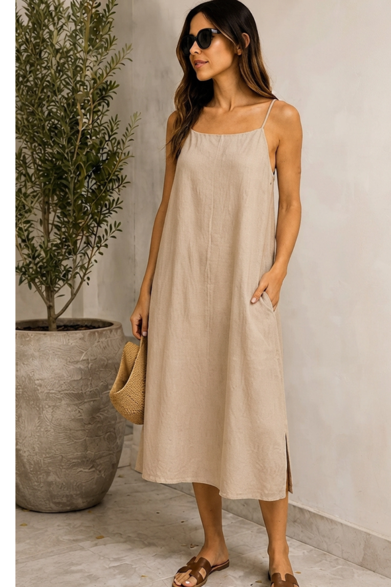 VESTIDO DE LINO CON TIRAS
